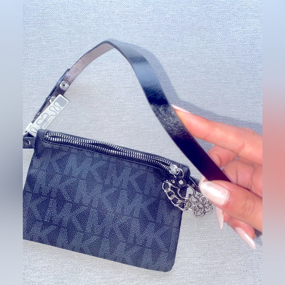 New- Michael Kors small monogram shoulder/hand bag w/ silver chain & black strap